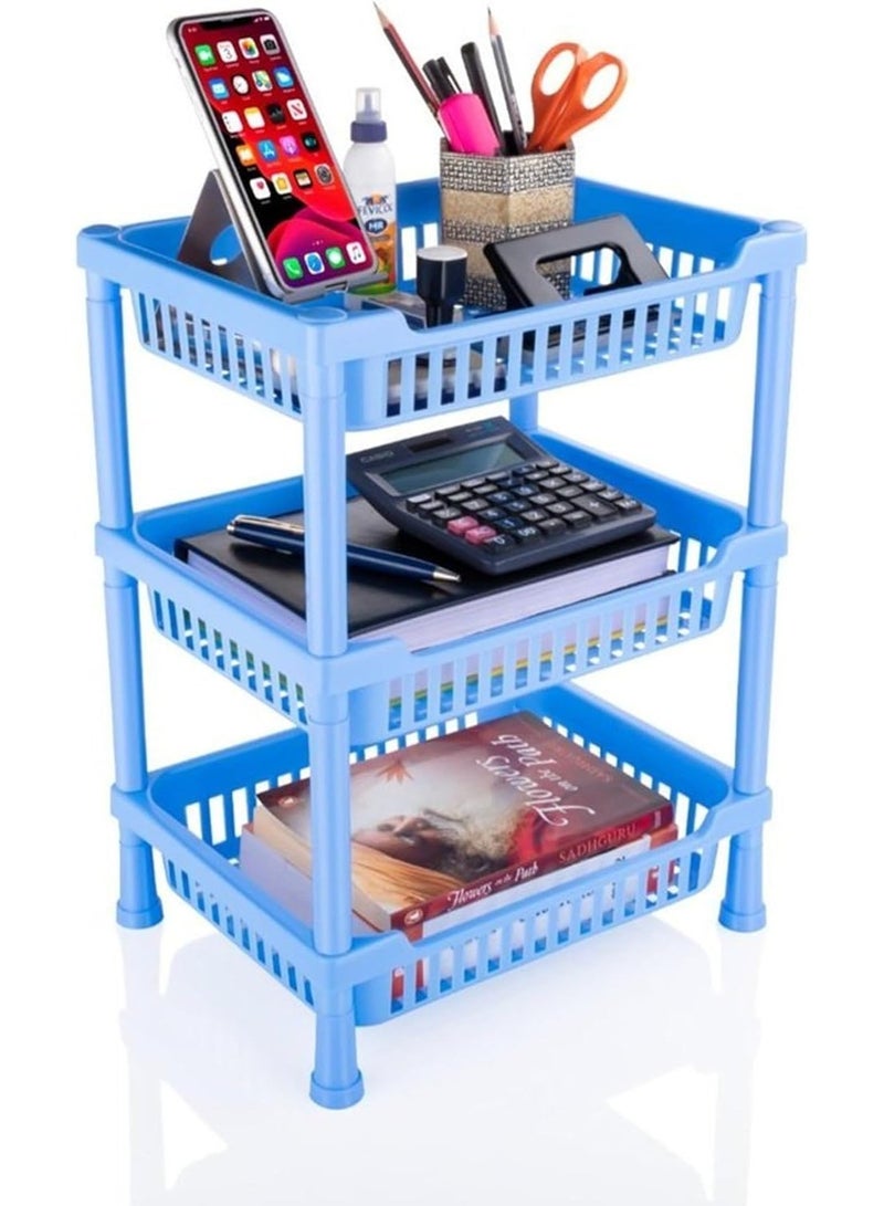 Dunekart Dunekart 3 Layer Multipurpose Plastic Stackable Storage Rack for Kitchen, Home & Office | Fruit, Vegetable, Utensils, Toys & Stationary Organizer | BLUE - Image 3