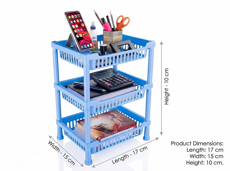 Dunekart Dunekart 3 Layer Multipurpose Plastic Stackable Storage Rack for Kitchen, Home & Office | Fruit, Vegetable, Utensils, Toys & Stationary Organizer | BLUE - Image 4