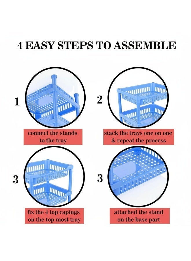 Dunekart Dunekart 3 Layer Multipurpose Plastic Stackable Storage Rack for Kitchen, Home & Office | Fruit, Vegetable, Utensils, Toys & Stationary Organizer | BLUE - Image 5