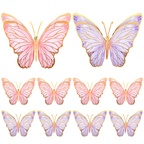 PerKoop 10 Pcs Large Butterfly Centerpieces for Tables Butterfly Party Decorations 3D Paper Table Toppers Centerpieces Wall Decor for Birthday Baby Shower Wedding Party Supplies Pink Purple - Image 1