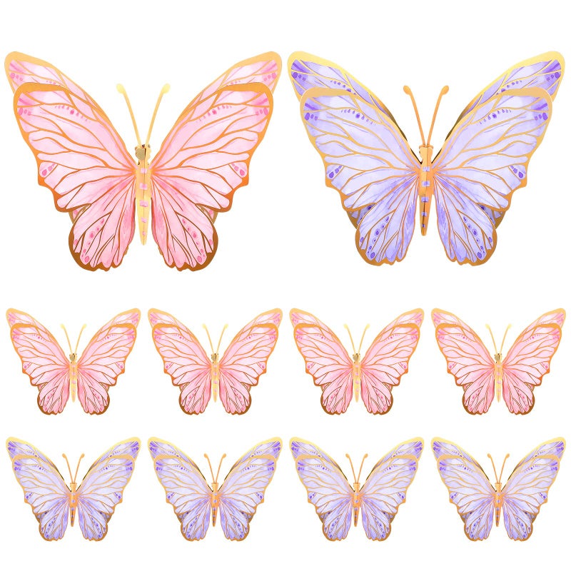 PerKoop 10 Pcs Large Butterfly Centerpieces for Tables Butterfly Party Decorations 3D Paper Table Toppers Centerpieces Wall Decor for Birthday Baby Shower Wedding Party Supplies Pink Purple - Image 3