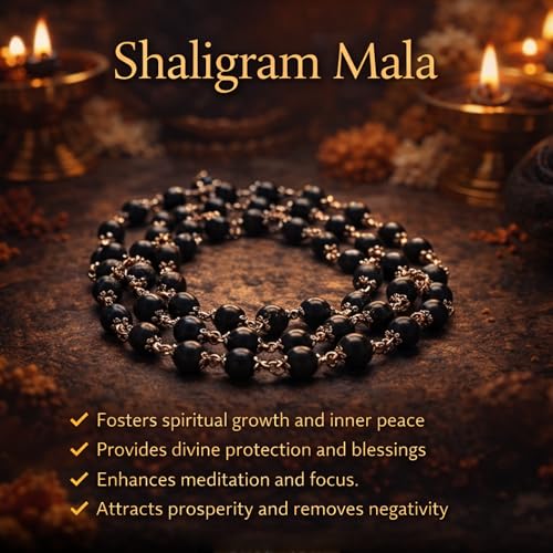 Dharmsaar Original Shaligram Mala with Silver Cap – Shaligram Shila Gandaki River Stone Japa Mala for Puja, Meditation & Astrology | Spiritual Mala for Men & Women - Image 4