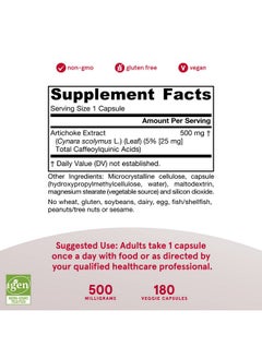 jarrow formulas Artichoke 500 Mg Liver Support & Digestion Dietary Supplement Vegan Standardized Extract 180 Servings (Capsules) (Packaging May Vary)  - Image 4