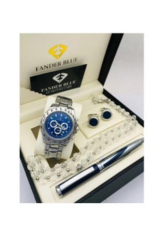 4-Piece Watch Gift Set for Men (Wristwatch with Pen, Set of Buttons and Rosary)