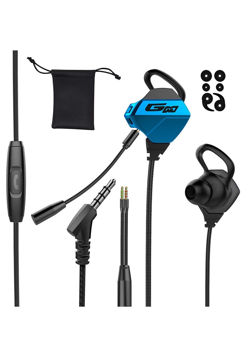 Gaming Earbuds with Microphone, Stereo Wired Headphones for Computer Gamer in-Ear Headphones with Detachable Mic for PS 5 Video Game E-Sport Earphone with 3.5mm Jack (Blue) - Image 1