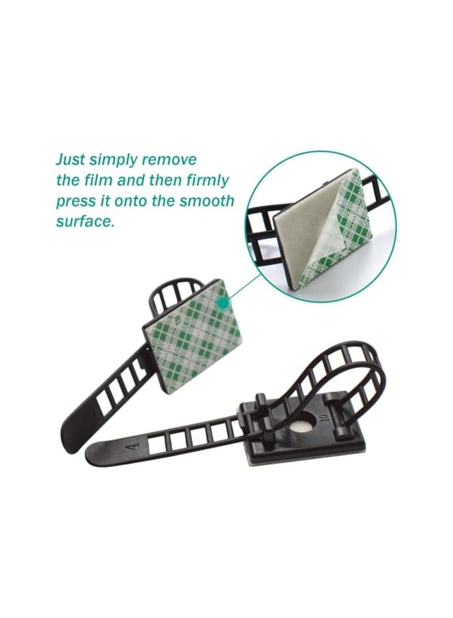 S-TOP 30PCS Adhesive Cable Ties Cable Clips, Self-adhesive Nylon Cable Straps, Desk Wire Organizer Cable Ties,Cord Keeper, Adhesive Cable Management Clips for Wire Management - Image 2
