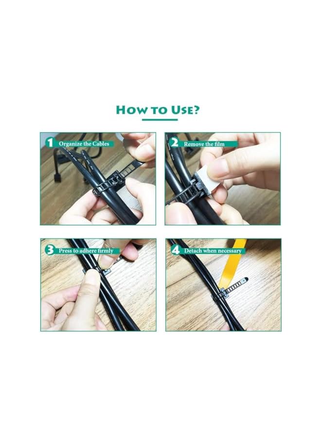 S-TOP 30PCS Adhesive Cable Ties Cable Clips, Self-adhesive Nylon Cable Straps, Desk Wire Organizer Cable Ties,Cord Keeper, Adhesive Cable Management Clips for Wire Management - Image 3