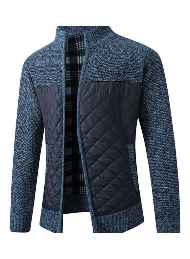 NIBEMINENT Zipperd Knitted Coat Blue 