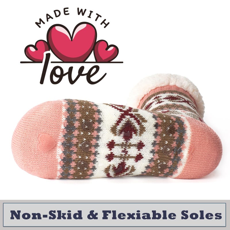 Cozylook Slipper Socks for Women Non-Slip Grippers Thermal Fuzzy Sherpa Socks Winter Warm Size S/M - Image 4