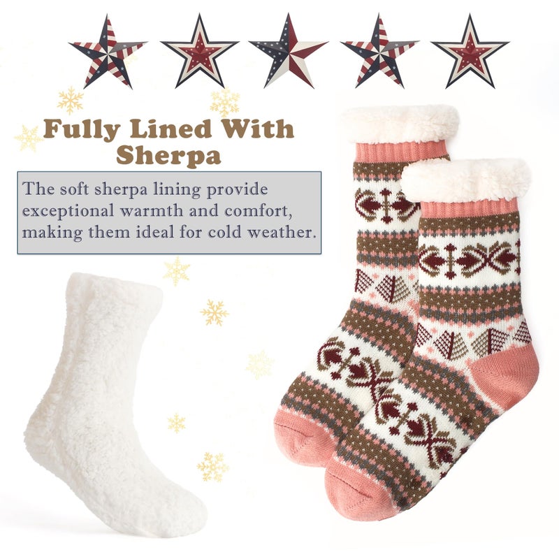 Cozylook Slipper Socks for Women Non-Slip Grippers Thermal Fuzzy Sherpa Socks Winter Warm Size S/M - Image 5