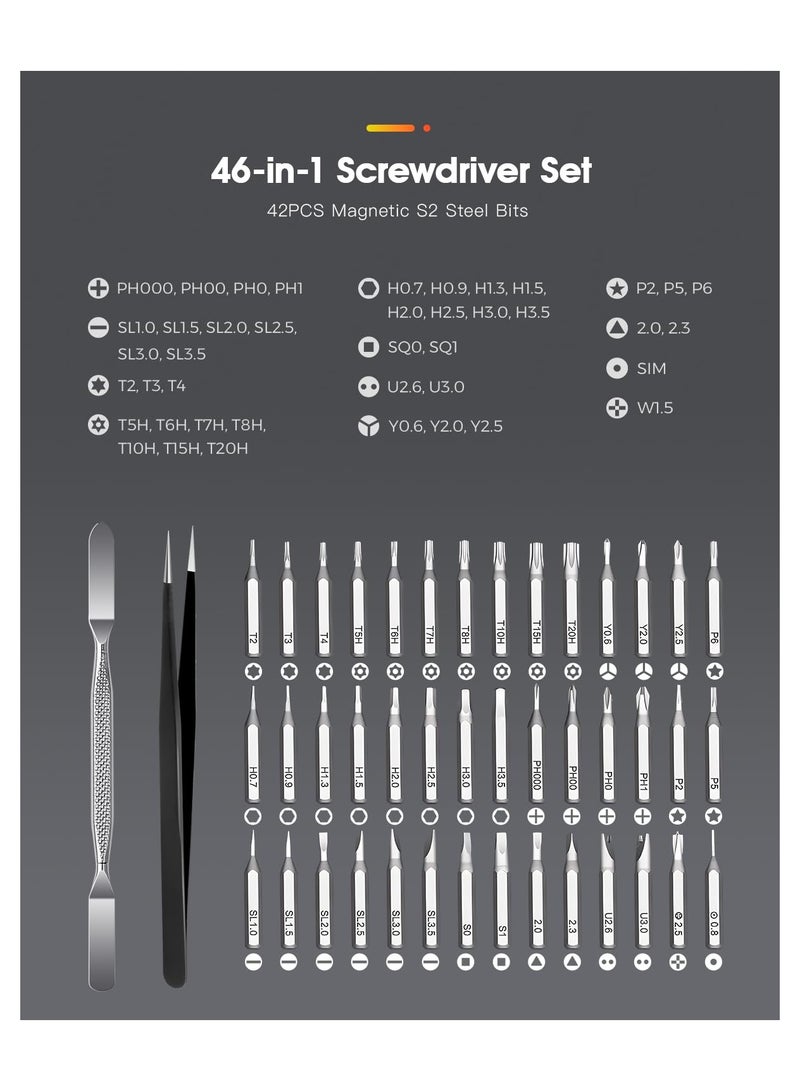 SYOSI Precision Screwdriver Set, 46-in-1 Small Electronic Repair Tool Kit with 42 Magnetic Bits, Torx, Star, and Specialty Bits for Laptop, MacBook, Phone, Xbox, Eyeglasses, and DIY Projects - Image 4