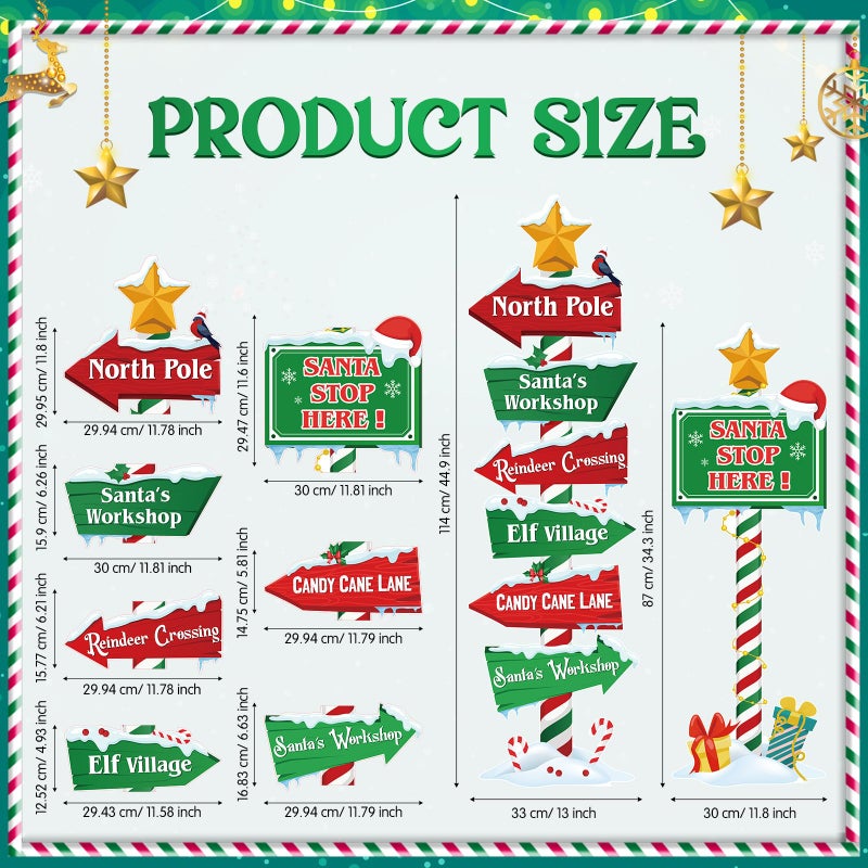 Capoda 7 Pcs Christmas North Pole Yard Signs Christmas Party Welcome Sign Stakes Xmas Santa Workshop Standing Signs for Winter Holiday Christmas Outdoor Lawn Patio Yard Garden Home Decor Ornament - Image 2