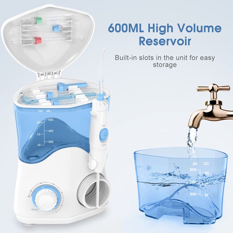 TUREWELL فلاسر الأسنان المائي TUREWELL FC162 للأسنان/التقويم، 10 مستويات ضغط، 8 رؤوس نفاثة مائية للعائلة، 600 مل جهاز تنظيف الأسنان الكهربائي (أبيض) - Image 4