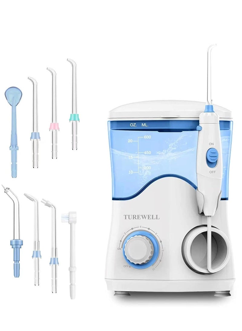 TUREWELL - TUREWELL FC162 Water Dental Flosser for Teeth/Braces,10 Pressure Levels, 8 Water Jet Tips for Family, 600ML Electric Water Dental Oral Irrigator for Teeth Clean (White) - Image 1