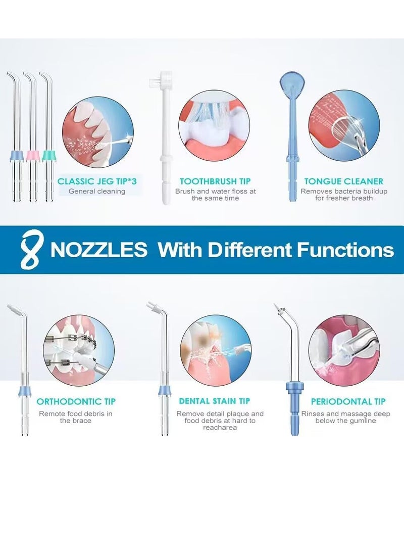 TUREWELL - TUREWELL FC162 Water Dental Flosser for Teeth/Braces,10 Pressure Levels, 8 Water Jet Tips for Family, 600ML Electric Water Dental Oral Irrigator for Teeth Clean (White) - Image 1