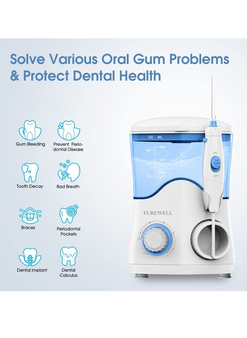 TUREWELL - TUREWELL FC162 Water Dental Flosser for Teeth/Braces,10 Pressure Levels, 8 Water Jet Tips for Family, 600ML Electric Water Dental Oral Irrigator for Teeth Clean (White) - Image 1