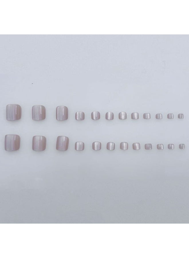 Goolsky Premium Short Square Toenail Press-ons with Nude Pink Cat Eye & Glitter for Subtle Glam - Image 2