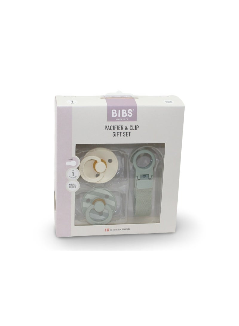 BIBS Colour Pacifier & Loop Clip Gift Set Latex Size 1 – Sage - Image 1