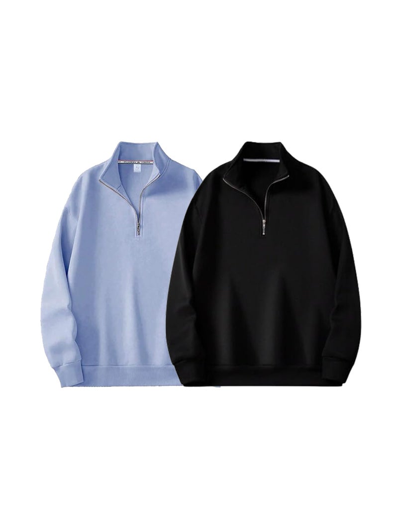 Trillion Half Zipper Solid Sweatshirt for Men (Pack of 2) - Image 1