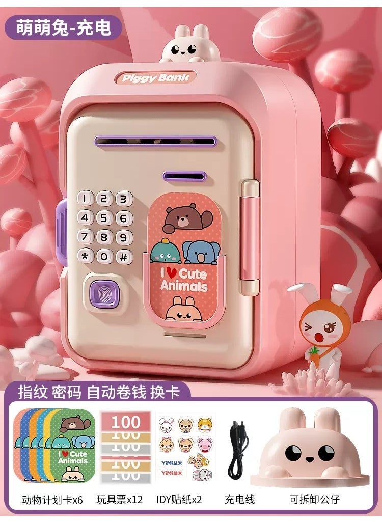 2024 Kids Safe Piggy Bank Password Lock Meng Meng rabbit [fingerprint password] charging package