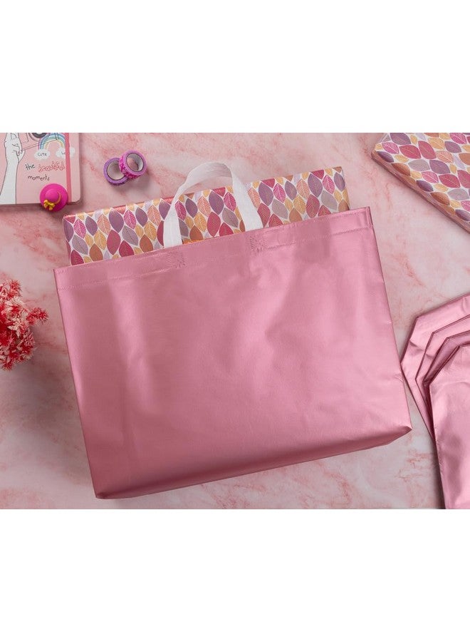 Drapme Large Size Pack of 50 Pcs Matt Metallic Laminated Non-Woven Reusable Eco-Friendly Party Return Gift Bags (Flamingo Pink) (Large 17x12x5 Inch) - Image 3