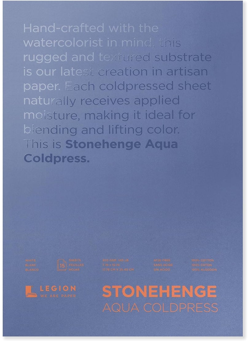Legion Stonehenge Aqua White Medium Weight Block 140lb Coldpress 7 x 10 Inches 15 Sheets for Wet and Dry Media  - Image 1