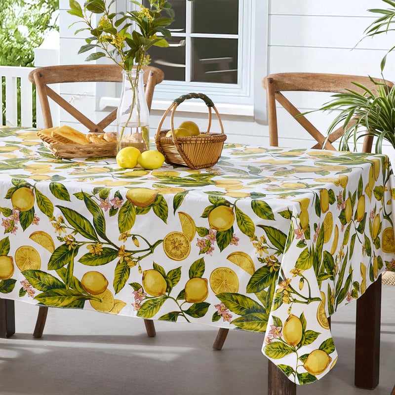 Newbridge Zesty Lemons Vinyl Flannel Backed Tablecloth Lemon Vine IndoorOutdoor Waterproof Tablecloth Picnic Barbeque Patio and Kitchen Dining 52 Inch x 52 Inch Square