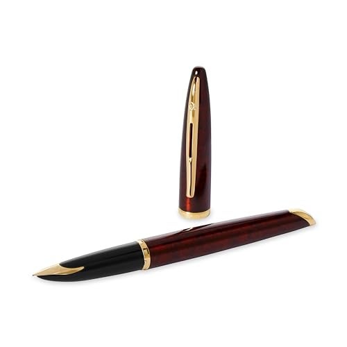 Waterman Carène Marine Amber Fountain Pen, Gloss Brown & Black with 23k Gold Clip, Fine Nib with Blue Ink Cartridge, Gift Box - Image 2