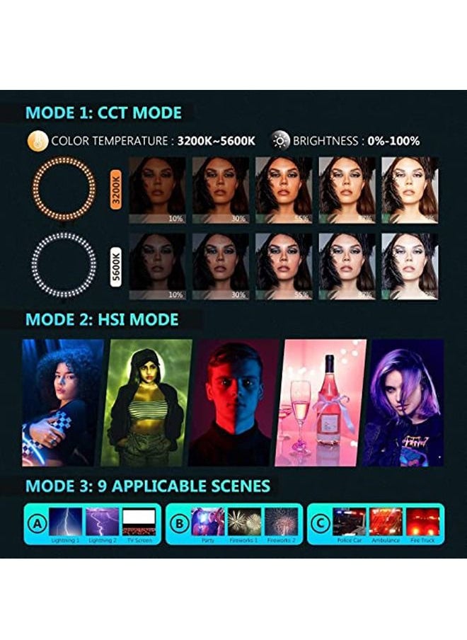PADOM - Padom 18-inch RGB Ring Light with Stand, 42W Dimmable Bi-Color 3200K-5600K CRI 95+ LED Ring Light with 0-360 Full Color, 9 Special Scenes Effect for Selfie/Makeup/Party/Vlog/YouTube Video Shooting - Image 1