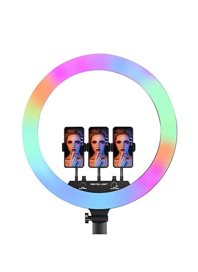 PADOM - Padom 18-inch RGB Ring Light with Stand, 42W Dimmable Bi-Color 3200K-5600K CRI 95+ LED Ring Light with 0-360 Full Color, 9 Special Scenes Effect for Selfie/Makeup/Party/Vlog/YouTube Video Shooting - Image 1