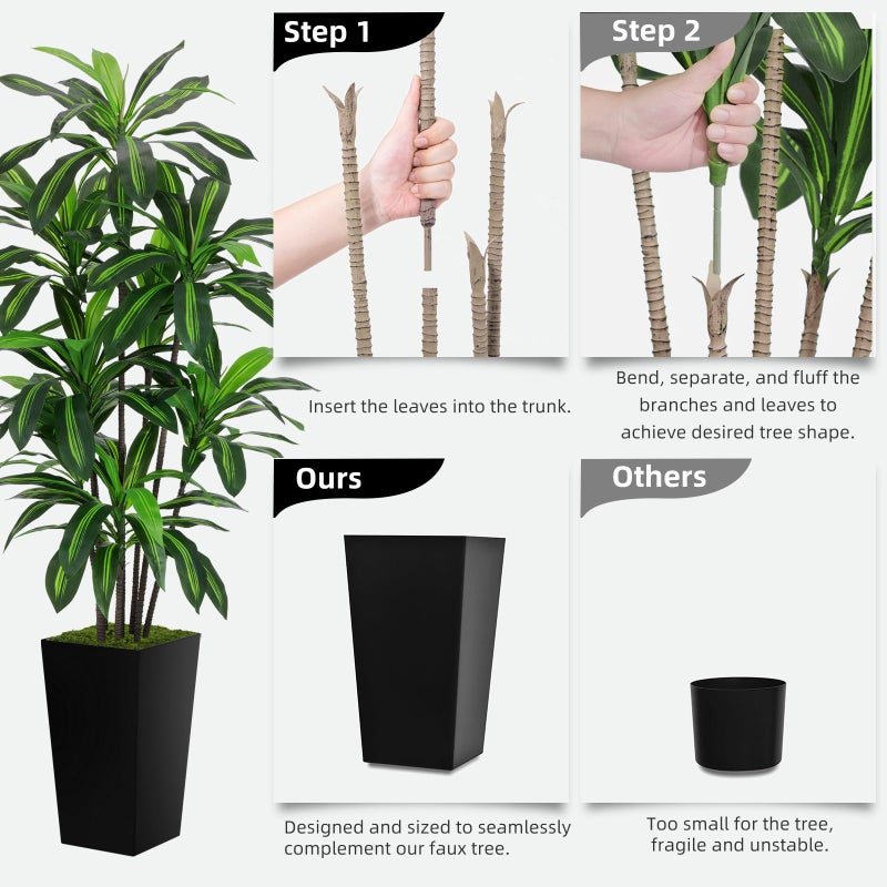 ASTIDY Artificial Dracaena Tree 6FT - Faux Tree with Black Tall Planter - Fake Tropical Yucca Floor Plant Potted - Artificial Silk Tree for Home Office Living Room Decor Indoor - Image 5