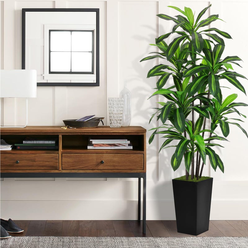 ASTIDY Artificial Dracaena Tree 6FT - Faux Tree with Black Tall Planter - Fake Tropical Yucca Floor Plant Potted - Artificial Silk Tree for Home Office Living Room Decor Indoor - Image 3