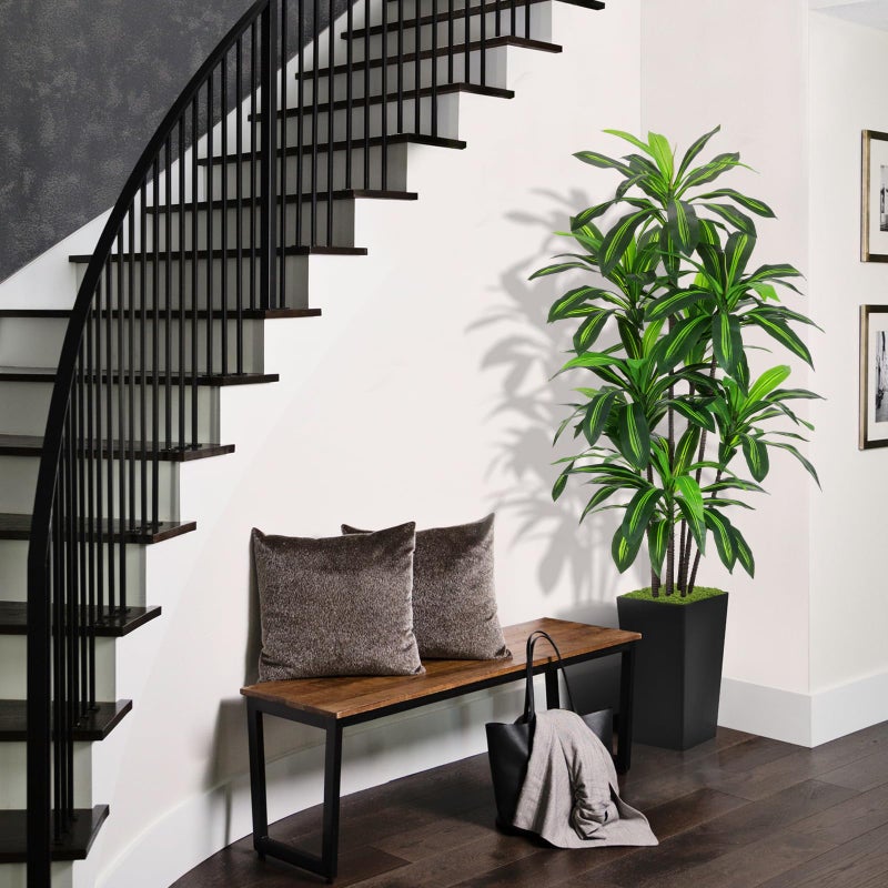 ASTIDY Artificial Dracaena Tree 6FT - Faux Tree with Black Tall Planter - Fake Tropical Yucca Floor Plant Potted - Artificial Silk Tree for Home Office Living Room Decor Indoor - Image 2