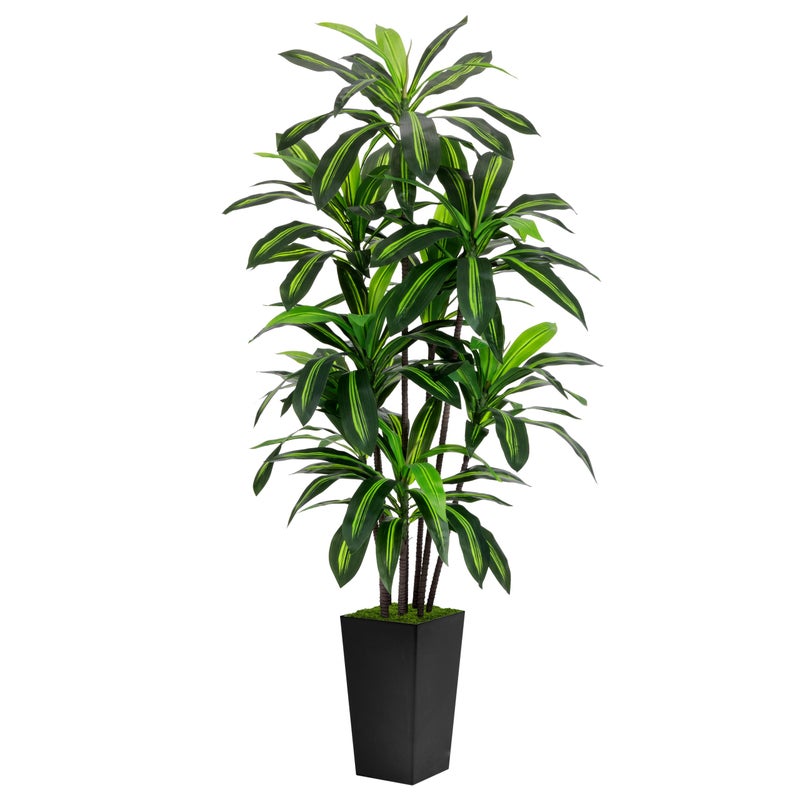 ASTIDY Artificial Dracaena Tree 6FT - Faux Tree with Black Tall Planter - Fake Tropical Yucca Floor Plant Potted - Artificial Silk Tree for Home Office Living Room Decor Indoor - Image 1
