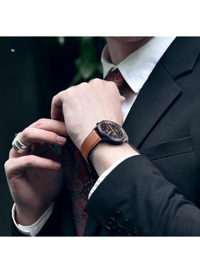 22mm Genuine Leather Watch Band – Replacement Strap with Stainless Steel Buckle – Compatible with Samsung Watch, Huawei Watch, Amazfit & Other Smartwatches Using 22mm Strap (Brown, Black Buckle) - Image 3