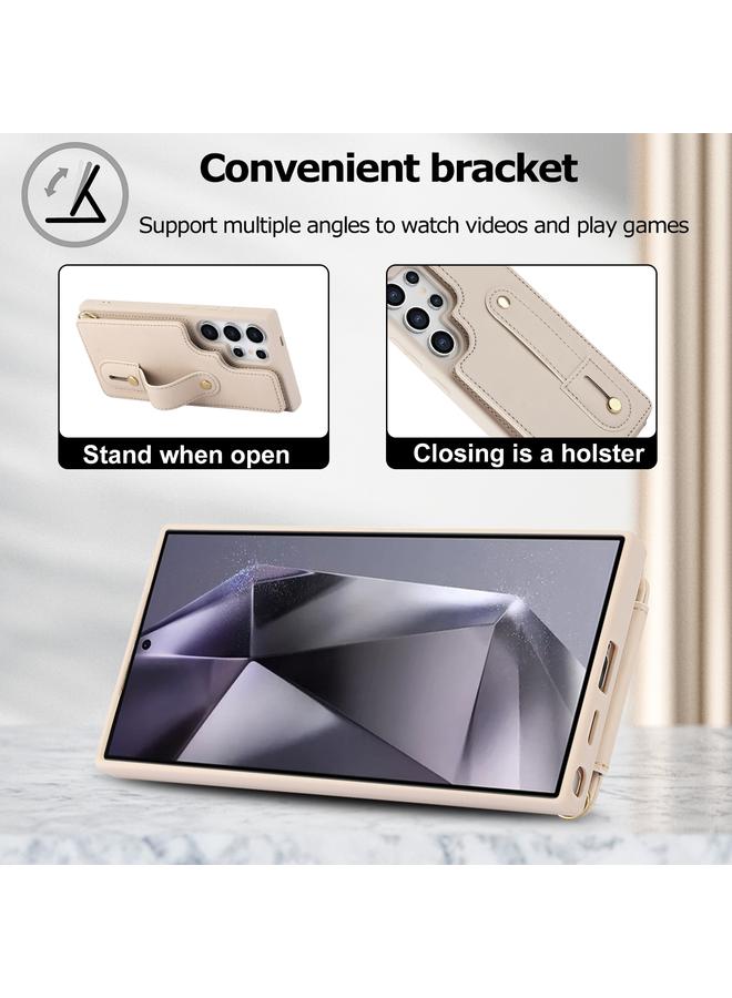 اس-توب جراب لهاتف Samsung Galaxy S24 Ultra 5G مع سوار معصم عمودي قابل للطي وغطاء خلفي للهاتف مع حبل طويل - Image 5