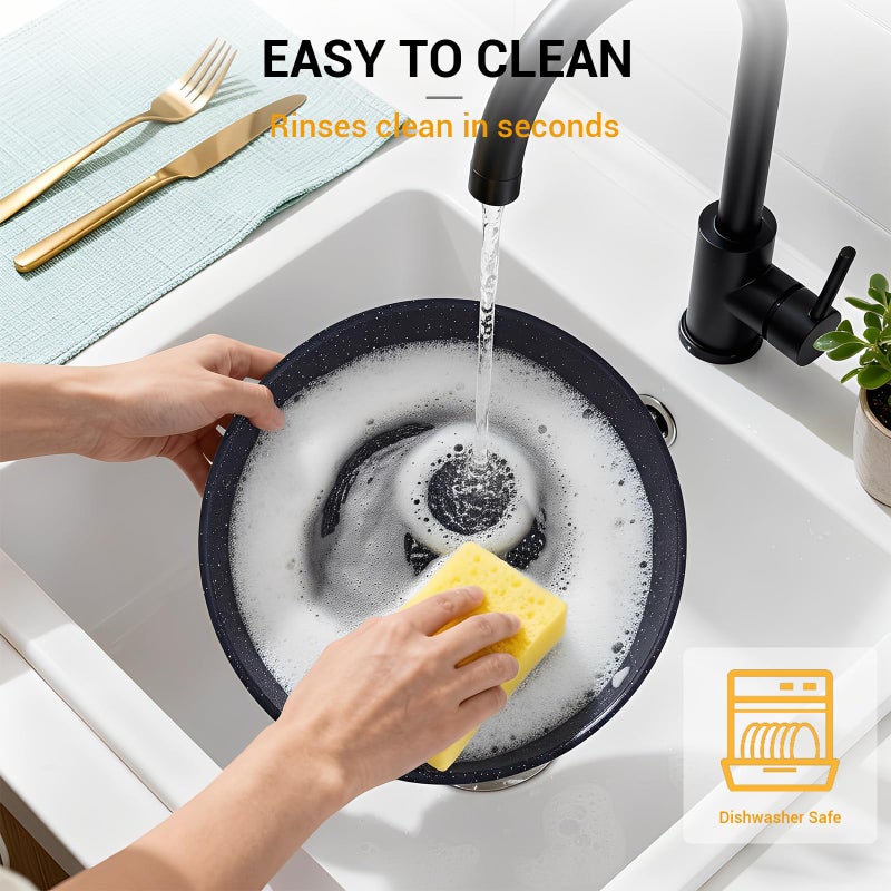 Ammeloo 21-Piece Ceramic Pots and Pans Set Non Stick with Detachable Handles and Egg Frying Pan, Non-Toxic Cookware, Induction Ready, Oven Safe, Stackable for Storage, Black Speckled - Image 4