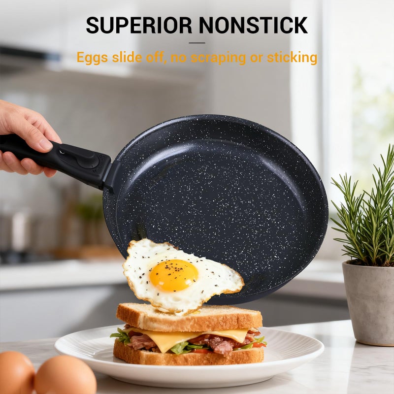 Ammeloo 21-Piece Ceramic Pots and Pans Set Non Stick with Detachable Handles and Egg Frying Pan, Non-Toxic Cookware, Induction Ready, Oven Safe, Stackable for Storage, Black Speckled - Image 3