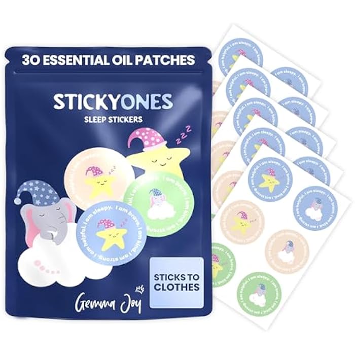 Gemma Joy StickyOnes Sleep Patches for Kids – Toddler Sleep Aid Stickers with Natural Sandalwood, Chamomile & Lavender – Melatonin-Free Sleepy Stickers for Kids, Sticks to Clothes All Night (30 Pack) - Image 1