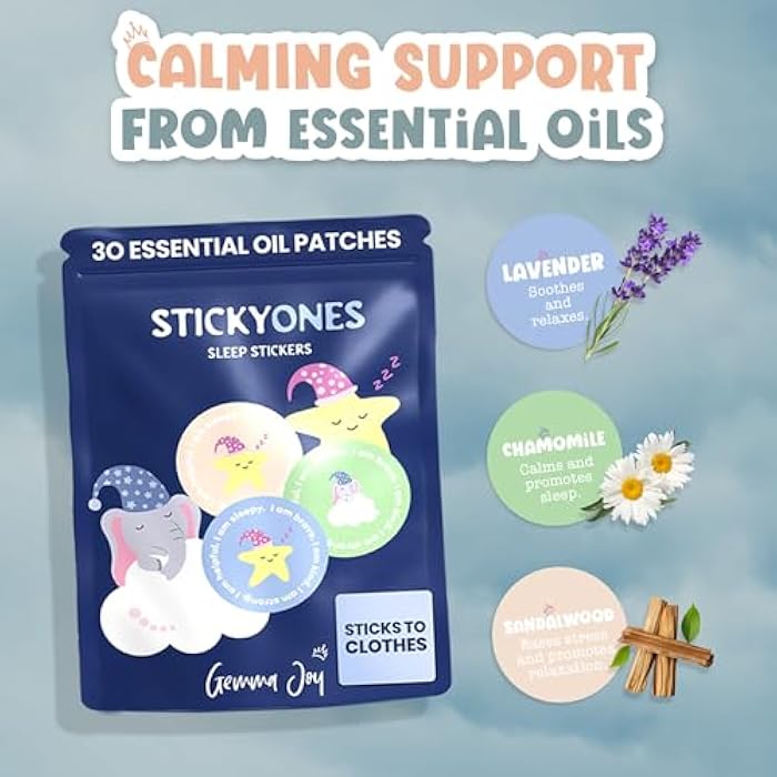 Gemma Joy StickyOnes Sleep Patches for Kids – Toddler Sleep Aid Stickers with Natural Sandalwood, Chamomile & Lavender – Melatonin-Free Sleepy Stickers for Kids, Sticks to Clothes All Night (30 Pack) - Image 5