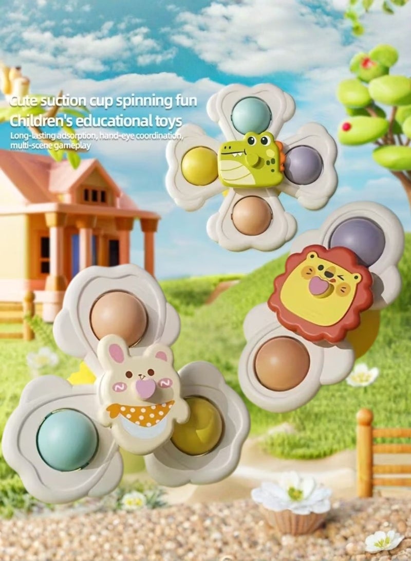 ZedPlay 3 Pcs Children’s Bath Time Suction Cup Rotating Toys – 3-Piece Waterproof Bath Tub Play Set with Cartoon Animals for Tiles, Glass & Walls, Early Development Toys, Educational Toys for 1 2 3 4 Year Old, Children's suction cup spinning top toy - Image 1