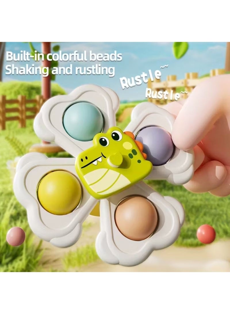 ZedPlay 3 Pcs Children’s Bath Time Suction Cup Rotating Toys – 3-Piece Waterproof Bath Tub Play Set with Cartoon Animals for Tiles, Glass & Walls, Early Development Toys, Educational Toys for 1 2 3 4 Year Old, Children's suction cup spinning top toy - Image 3