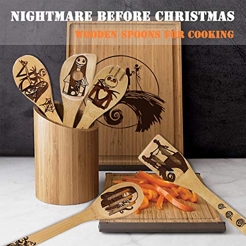 FUTERLY Nightmare Before Christmas Gifts - 5 Pcs Wooden Spoons for Cooking,Halloween Kitchen Utensils Set,Cooking Utensils set for Halloween Decor - Image 4