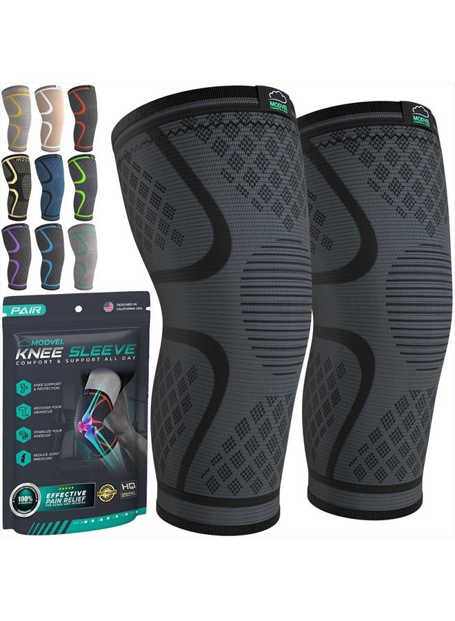 Modvel Compression Knee Brace for Women & Men - 2 Pack Knee Brace for Women Running Knee Pain, Knee Support Compression Sleeve, Workout Sports Knee Braces for Meniscus Tear ACL & Arthritis Pain Relief - Image 1