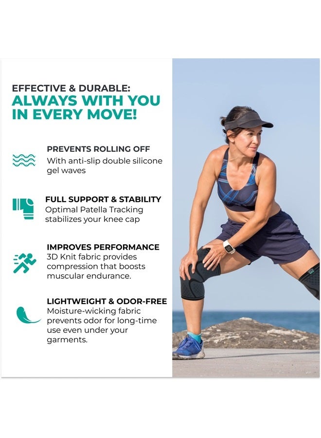 Modvel Compression Knee Brace for Women & Men - 2 Pack Knee Brace for Women Running Knee Pain, Knee Support Compression Sleeve, Workout Sports Knee Braces for Meniscus Tear ACL & Arthritis Pain Relief - Image 3