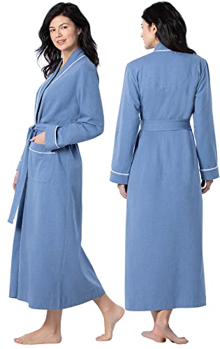PajamaGram Bathrobes For Women - Womens Cotton Robe, Heather Blue, MD - Image 3