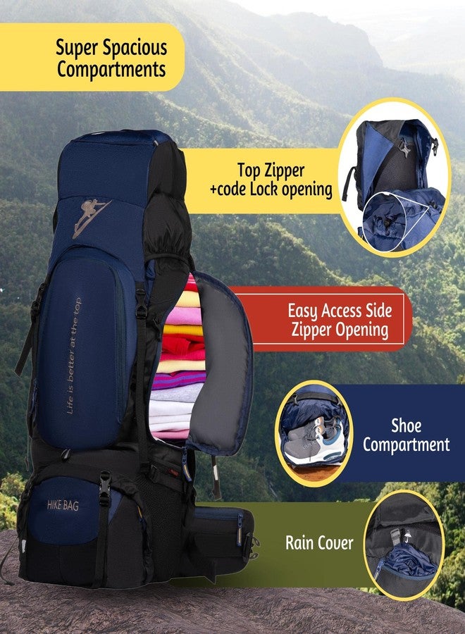 HIKE Travel Rucksack 75L Lightweight Trekking Waterproof Backpack with Rain Cover & Shoe Compartment, Outdoor Sport Camping Hiking Bag - 1.5 Year Warranty, Blue Black - Image 5