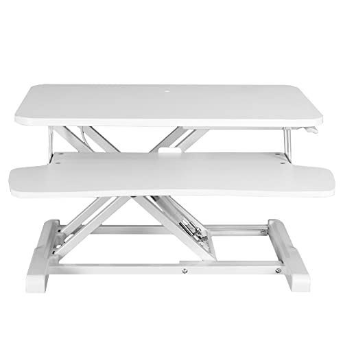VIVO 26 inch Desk Converter K Series Height Adjustable Sit to Stand Riser Dual Monitor and Laptop Workstation with Keyboard Tray White DESKV026KW