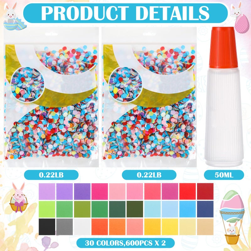Geyoga Easter Confetti Eggs Cascarones Making Kit-0.44lb Colorful Confetti, 1200pcs Tissue Paper 30 Colors and a Liquid Glue for Easter Party Game Fiesta Week Cinco De Mayo Family DIY - Image 2