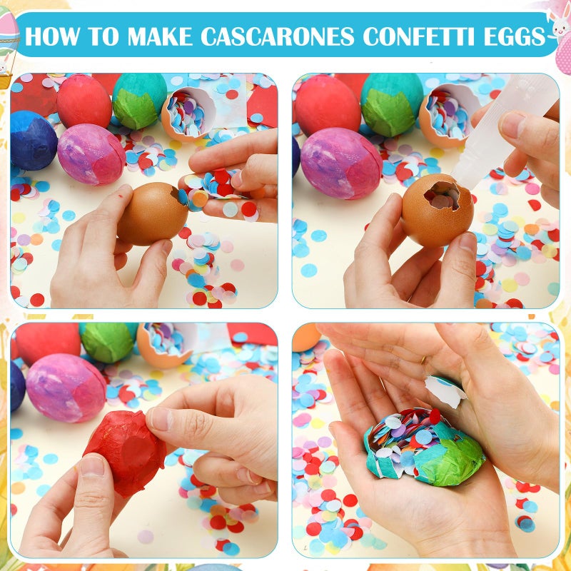 Geyoga Easter Confetti Eggs Cascarones Making Kit-0.44lb Colorful Confetti, 1200pcs Tissue Paper 30 Colors and a Liquid Glue for Easter Party Game Fiesta Week Cinco De Mayo Family DIY - Image 3
